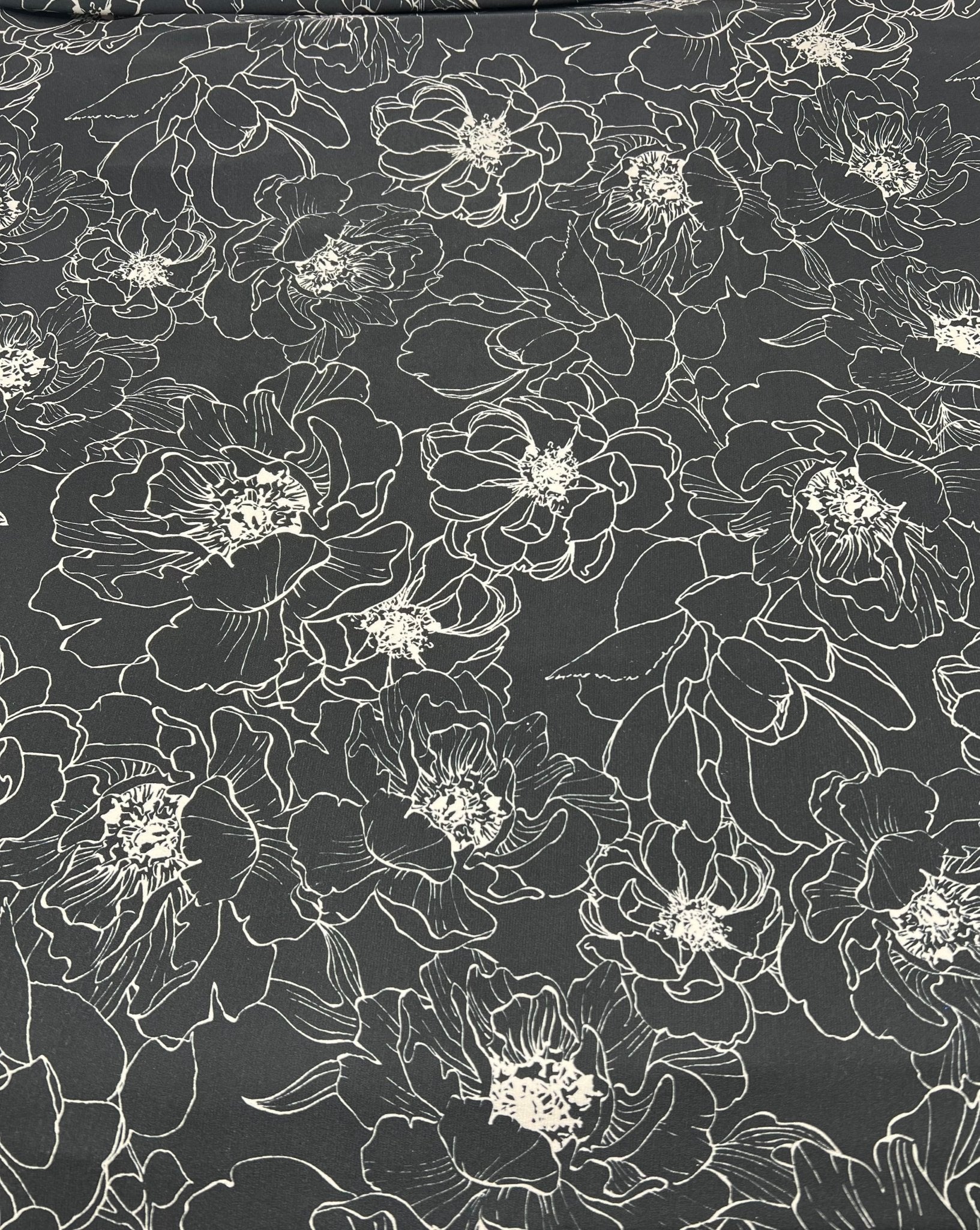 Black Cream Flower Print ITY Fabric 2 Way Stretch - T9 Fabrics